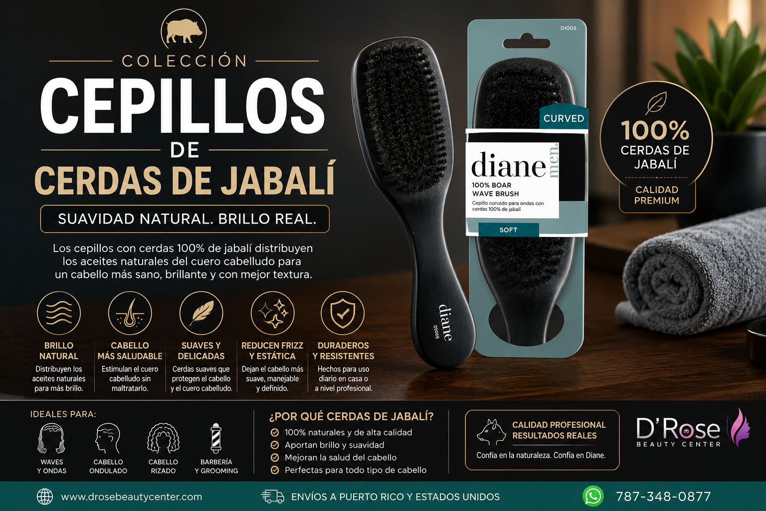Cepillos de Cerdas de Jabalí Profesional – La Rose Beauty – D' Rose ...