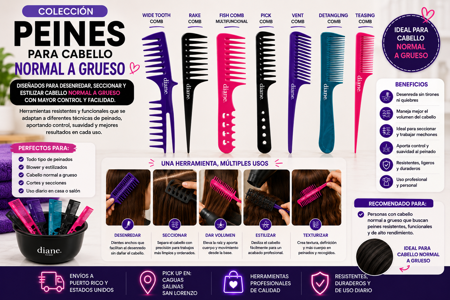 Peines para Cabello Normal a Grueso | Control, Desenredo y Manejo ...