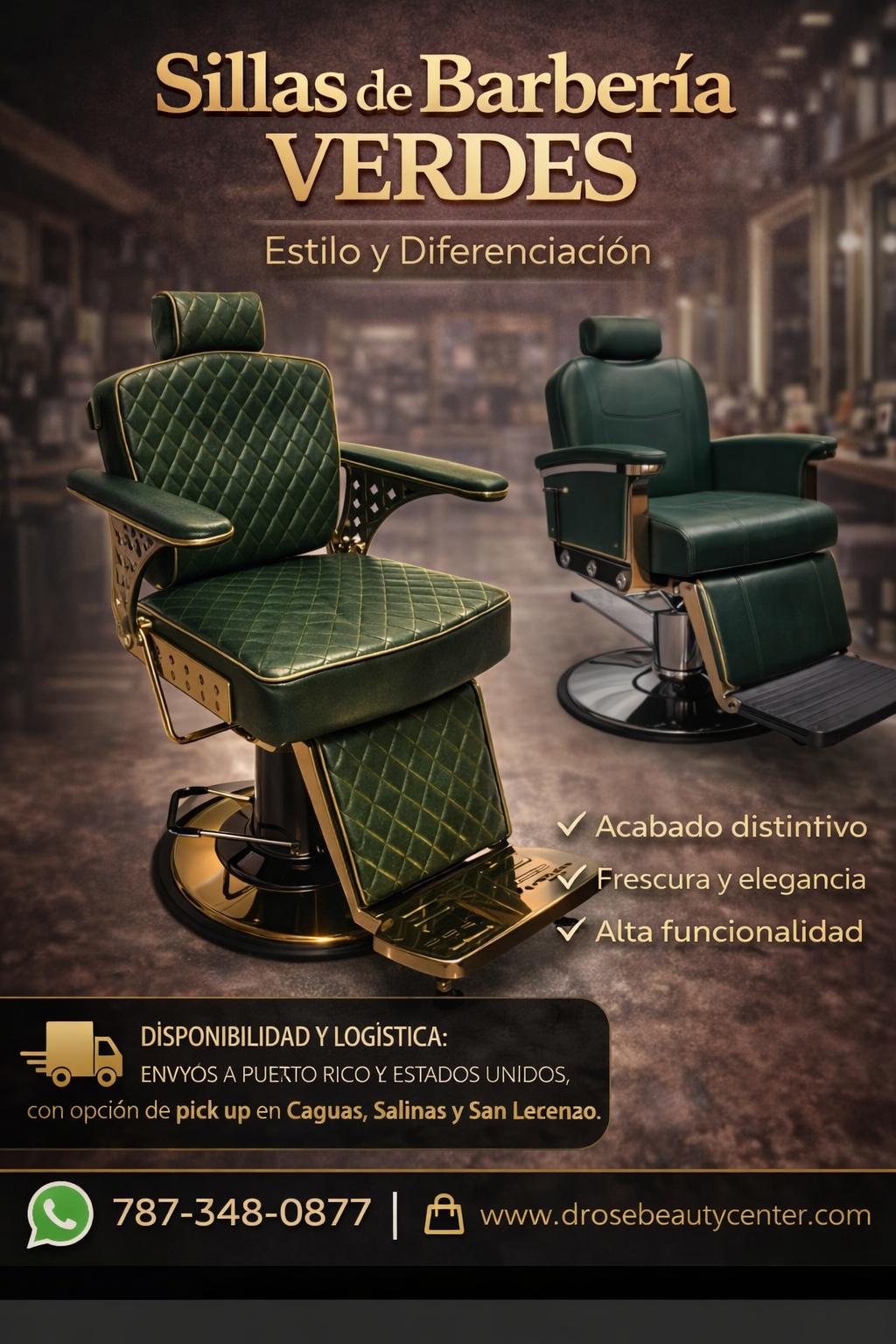 Sillas de Barbería Verdes | Diseño Premium para Barberías – D' Rose ...