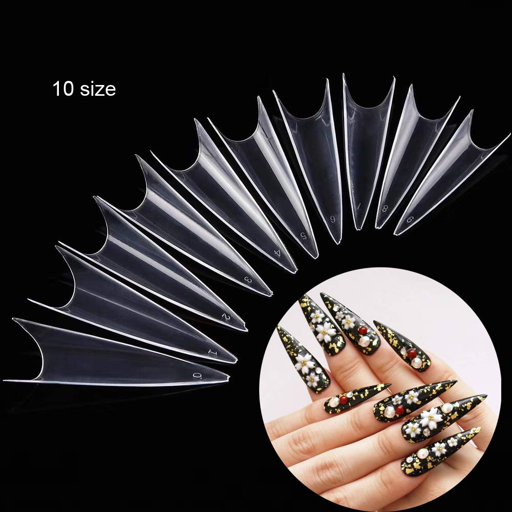 Beauty Style Gel Nail Tips Medium Stiletto Color Clear 500pc 1030063