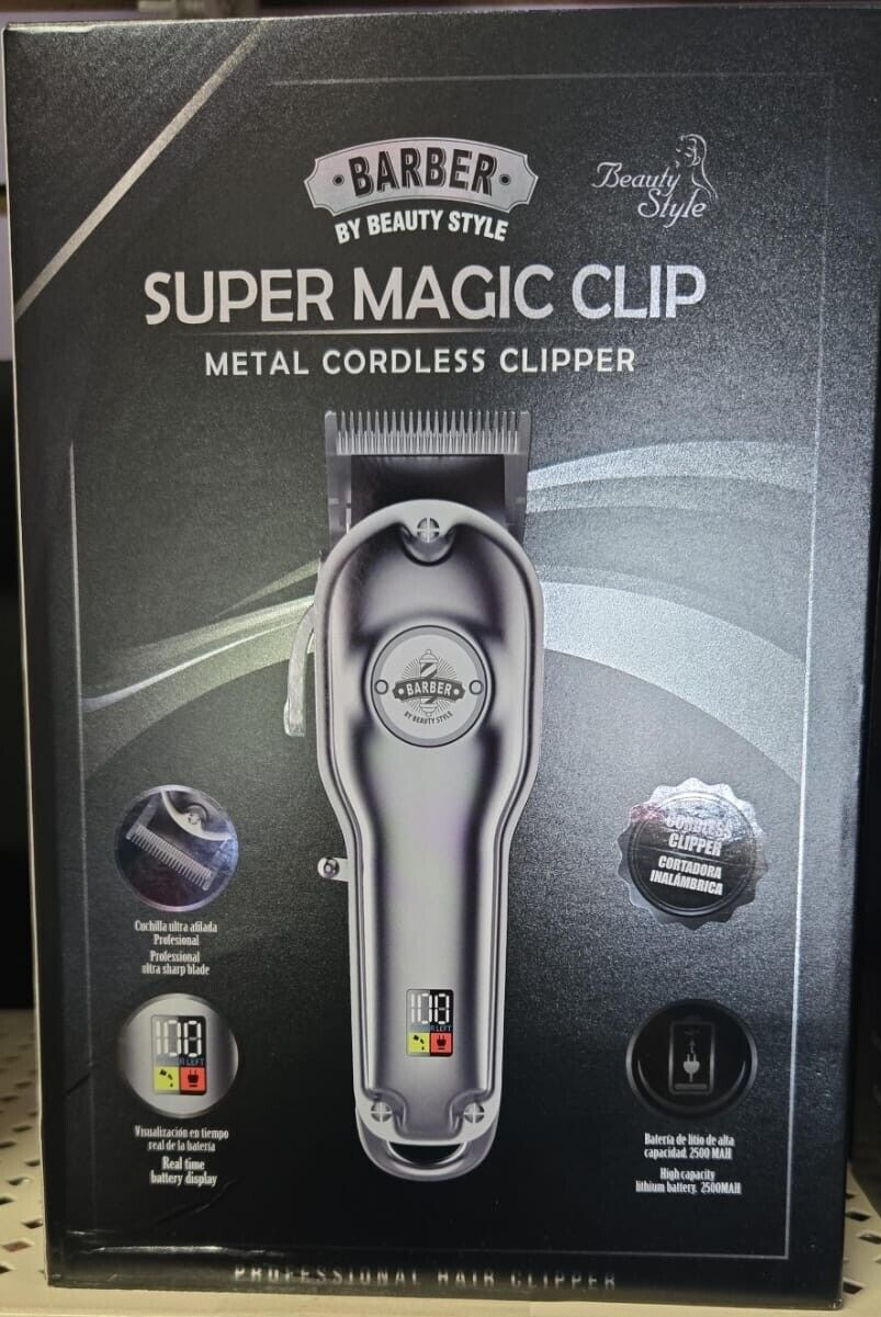 Barber by Beauty Style Super Magic Clip Clipper Silver 0923421 – Máquina Cortadora Profesional Inalámbrica