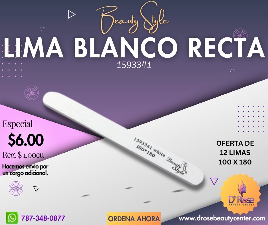 Beauty Style Lima de Uñas Blanca Recta 100 x 180 Oferta de 12 unidades 1593341X12