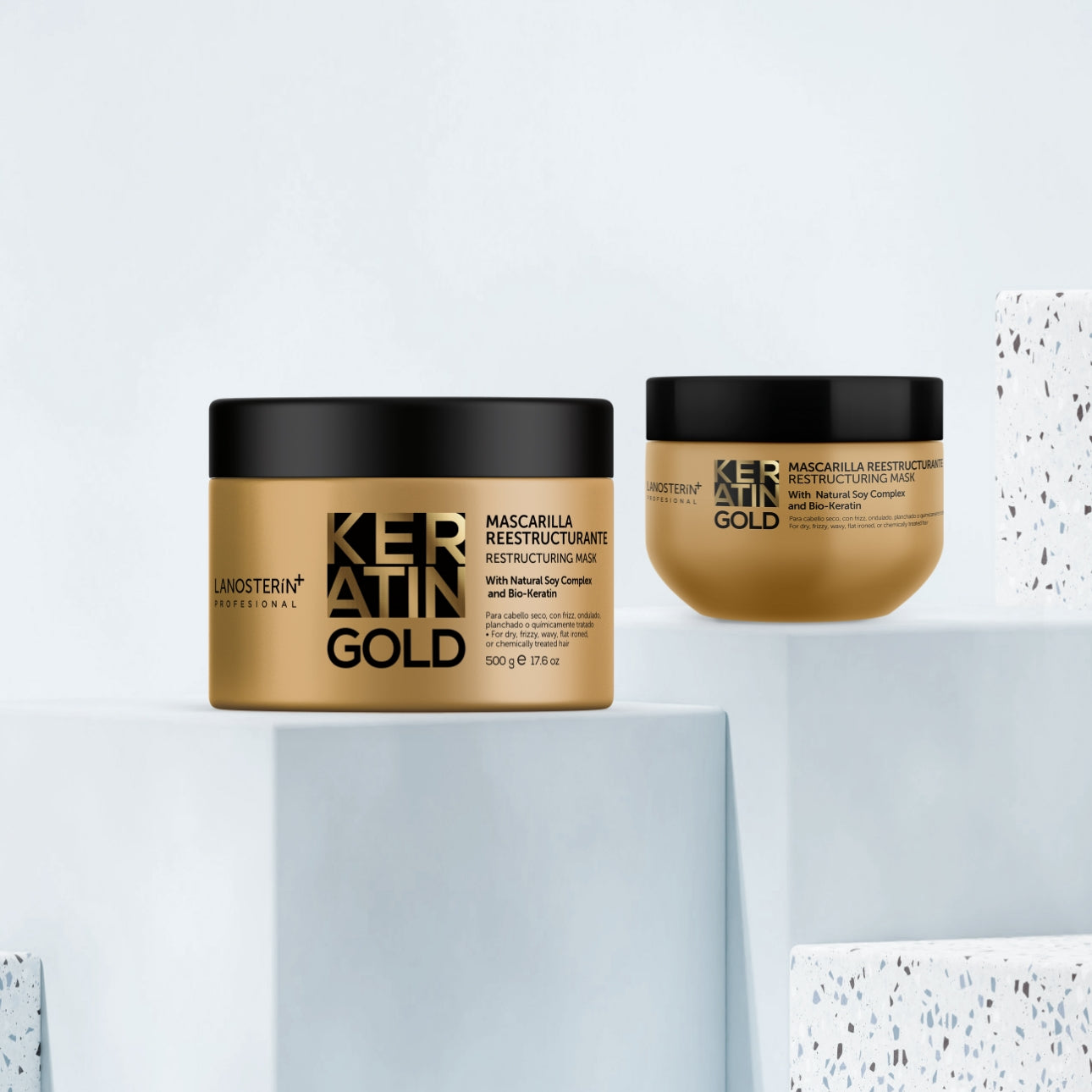 Lanosterin Profesional Keratin Gold Mascarilla Reestructurante 10.5 oz – Bio-Keratin y Natural Soy Complex