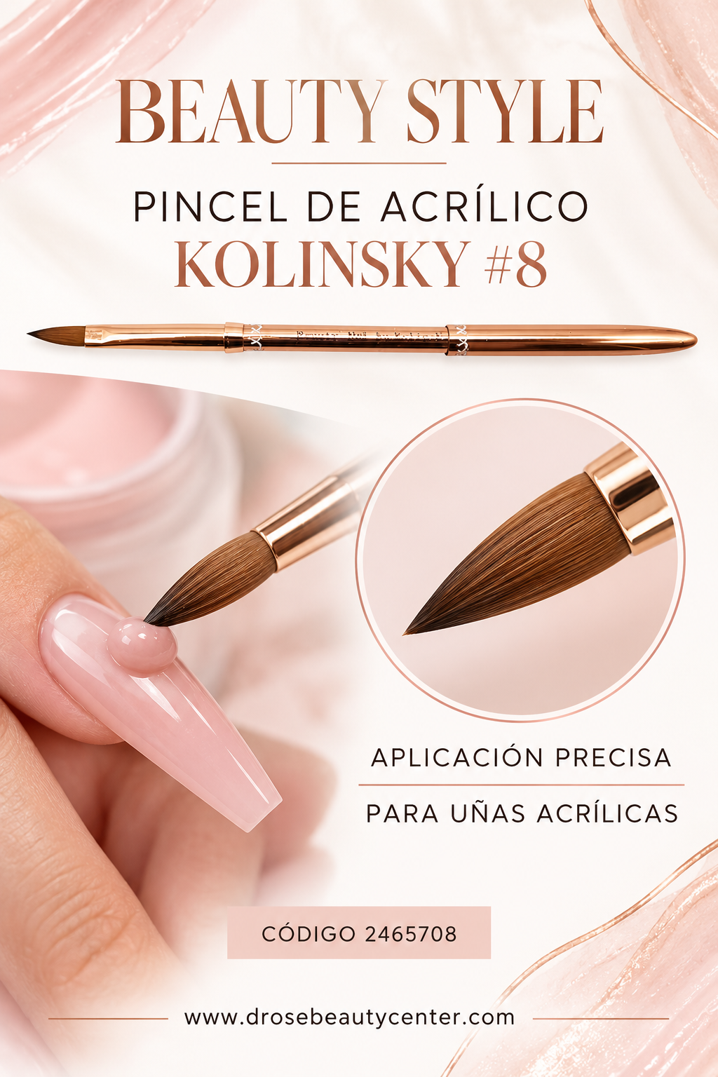 Beauty Style Pincel de Acrílico Kolinsky #8 para Uñas – 2465708