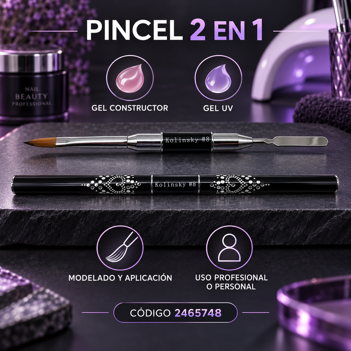 Beauty Style Pincel 2 en 1 #8 By Kolinsky 2465748