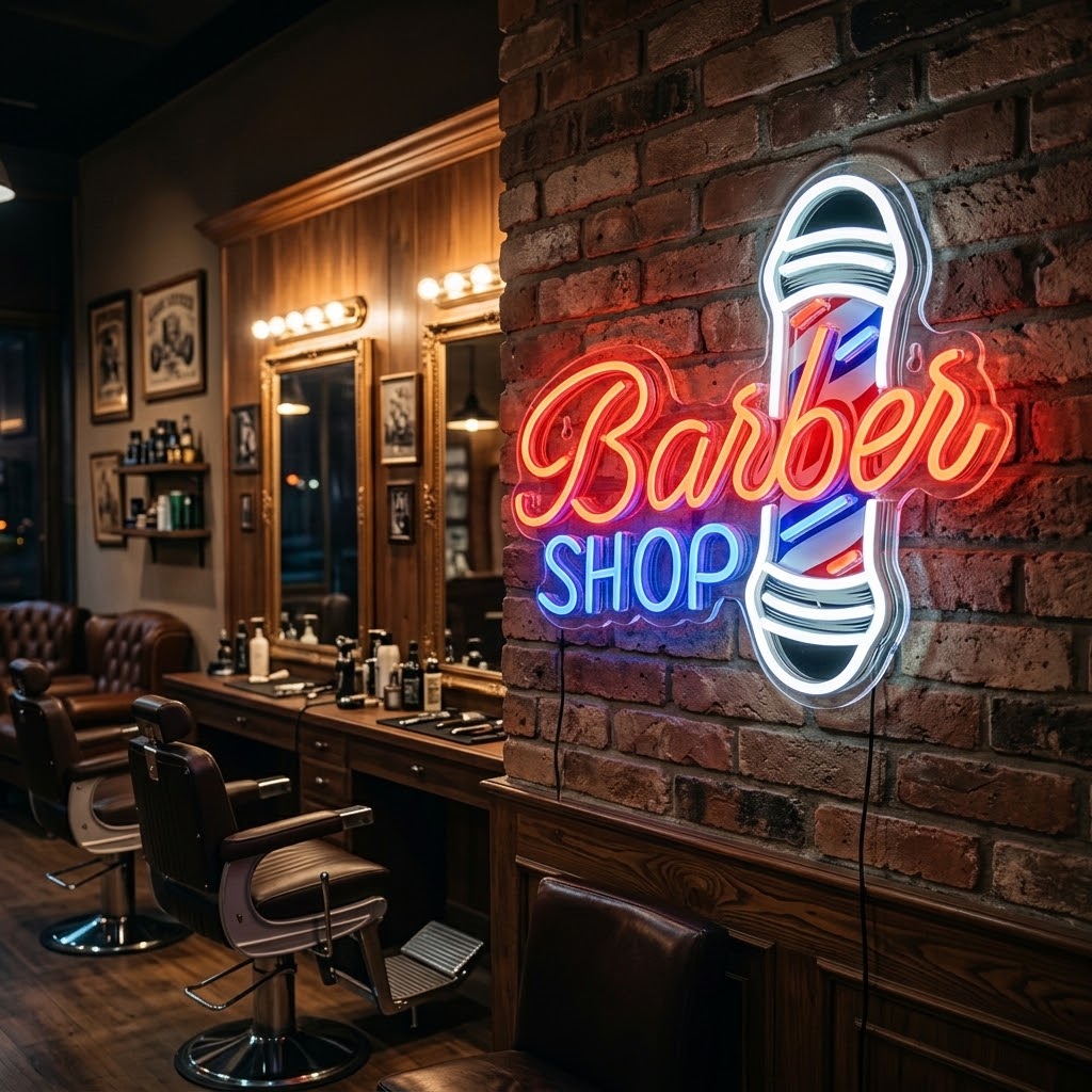 Letrero LED Barber Shop Beauty Style 2500793 con Conexión USB