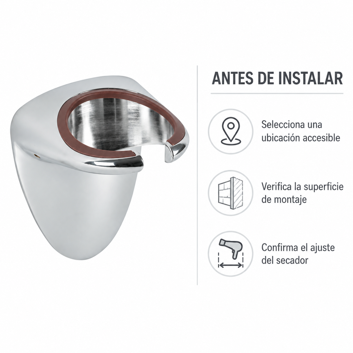 Beauty Style Soporte de Pared Cromado para Secador – 2510005