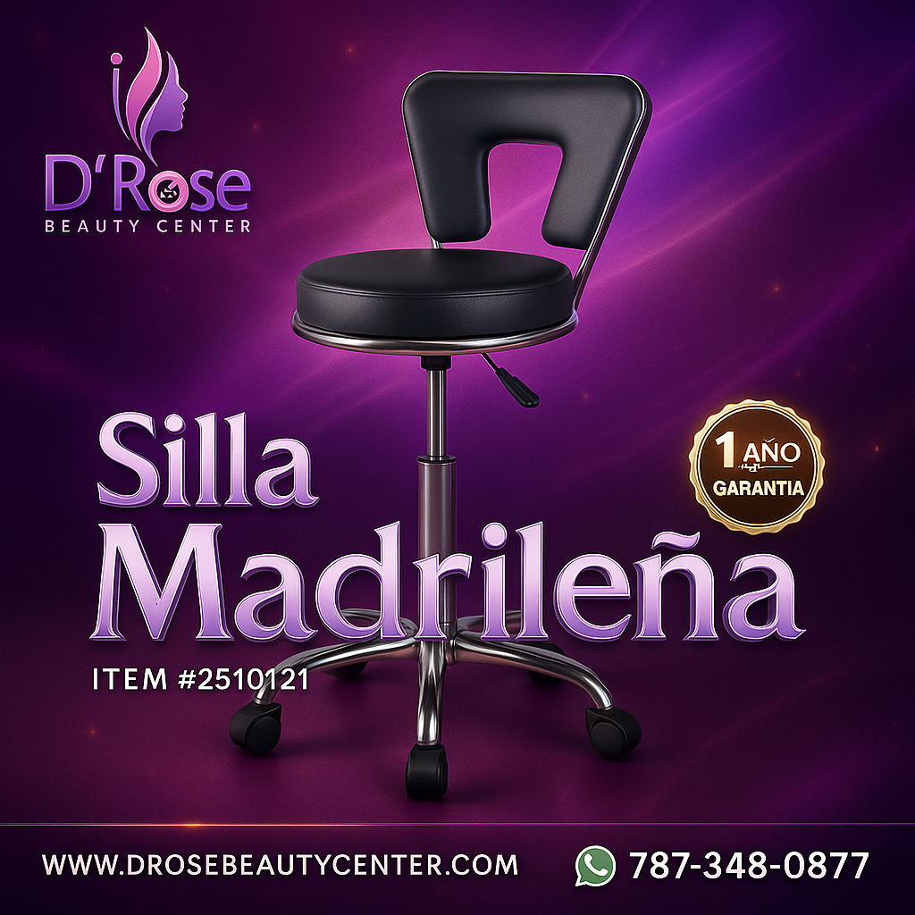 🪑 Silla Madrileña Negra para Manicurista u Oficinista | Modelo 2510121