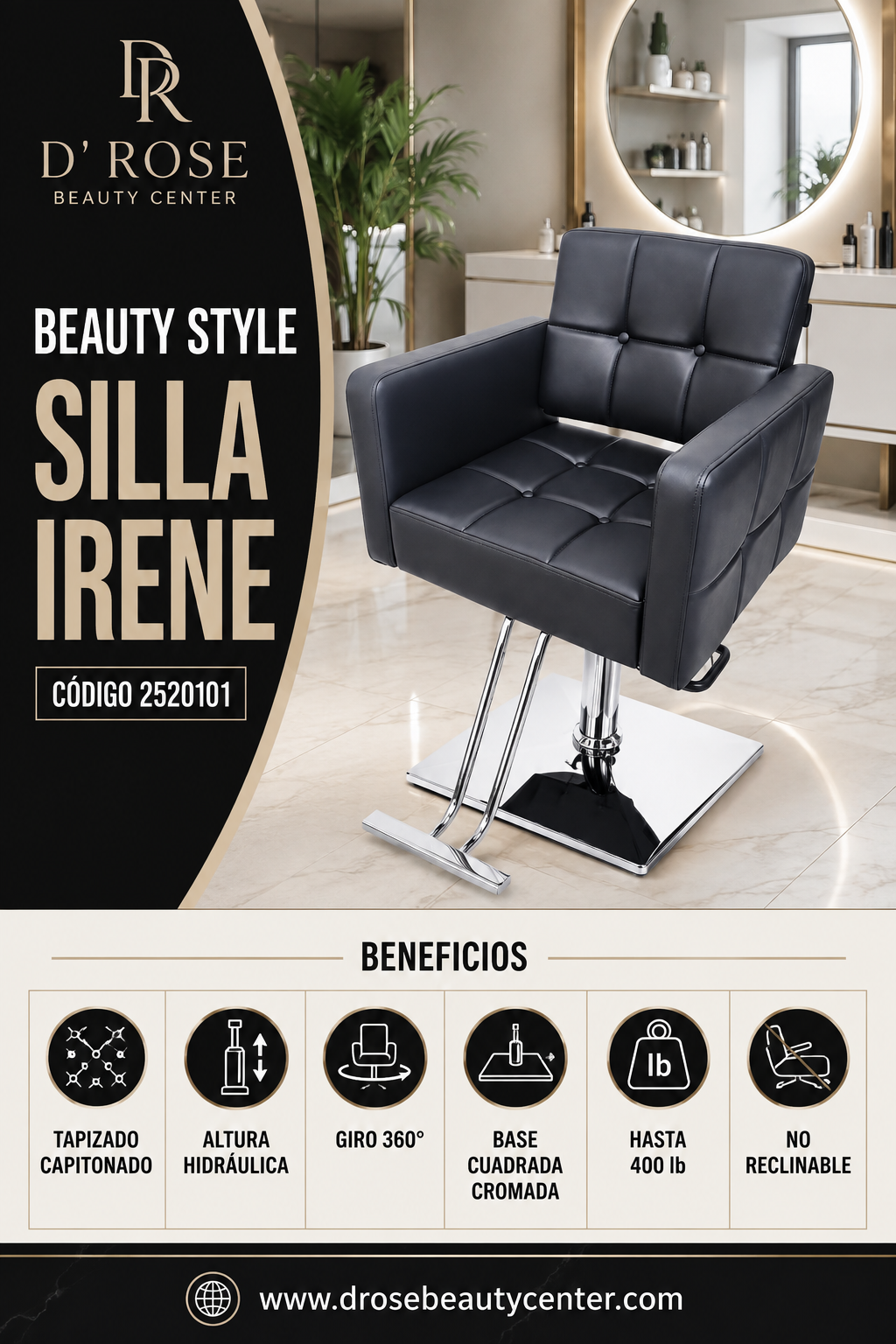 Beauty Style Silla Irene Profesional Negra Hidráulica 2520101