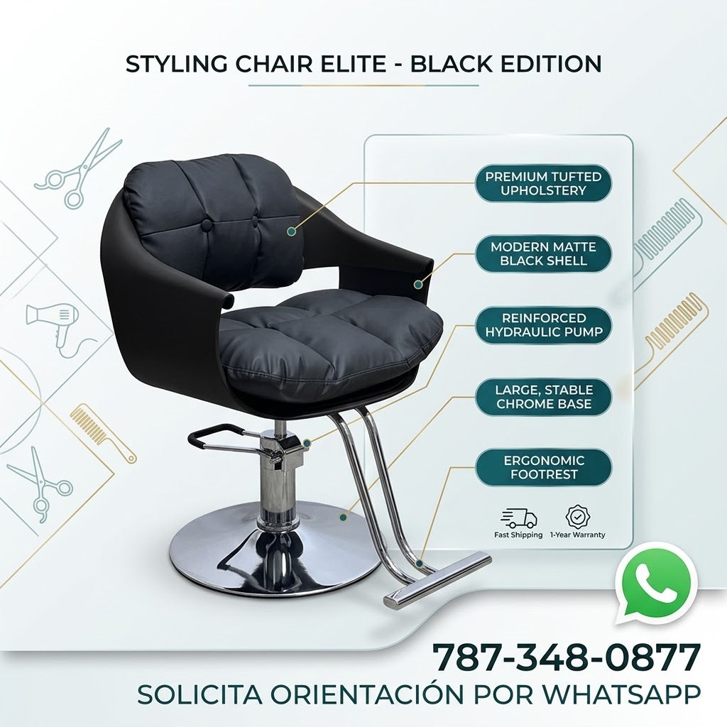 Beauty Style Silla Denise Negra Hidráulica con Base Cromada | 2525213