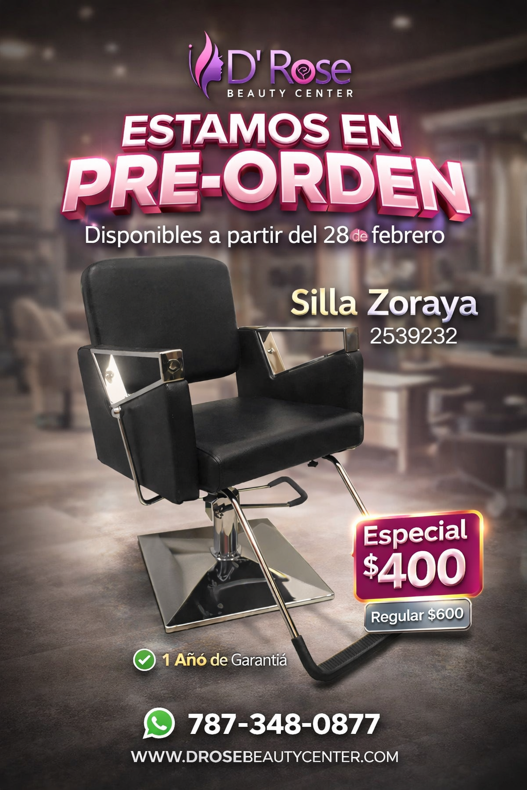 Beauty Style Silla de Estilo o Barbería Zoraya Profesional Negra 2539232 | Base Cuadrada Cromada