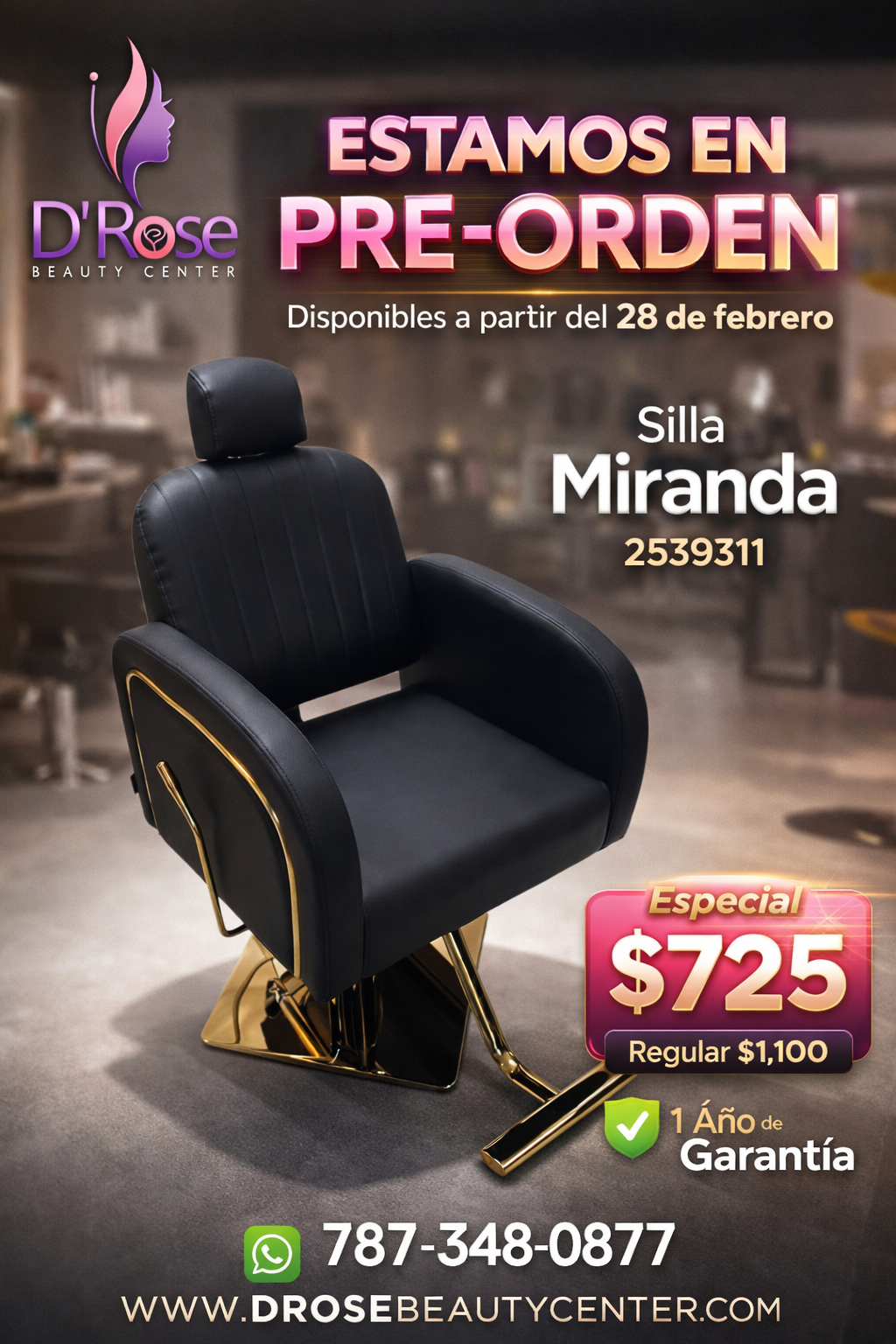 Beauty Style – Silla de Estilo o Barbería Miranda Profesional Negra | Modelo 2539311