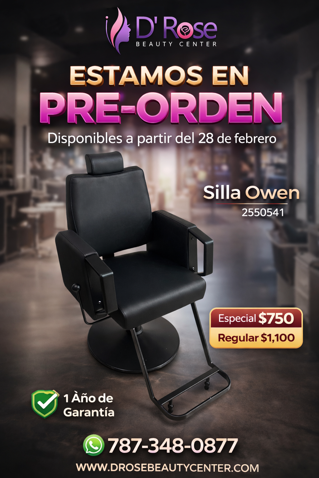Beauty Style – Silla de Barbería Owen Reclinable Profesional Negra | Modelo 2550541