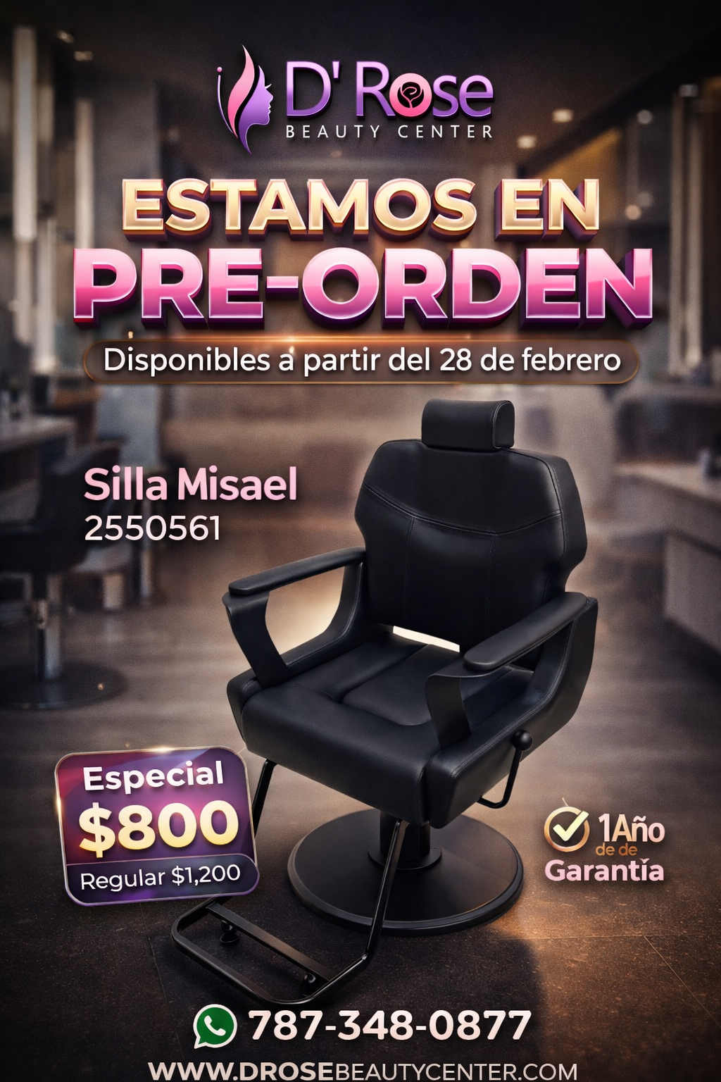 Beauty Style – Silla de Barbería Misael Reclinable Profesional Negra | Modelo 2550561