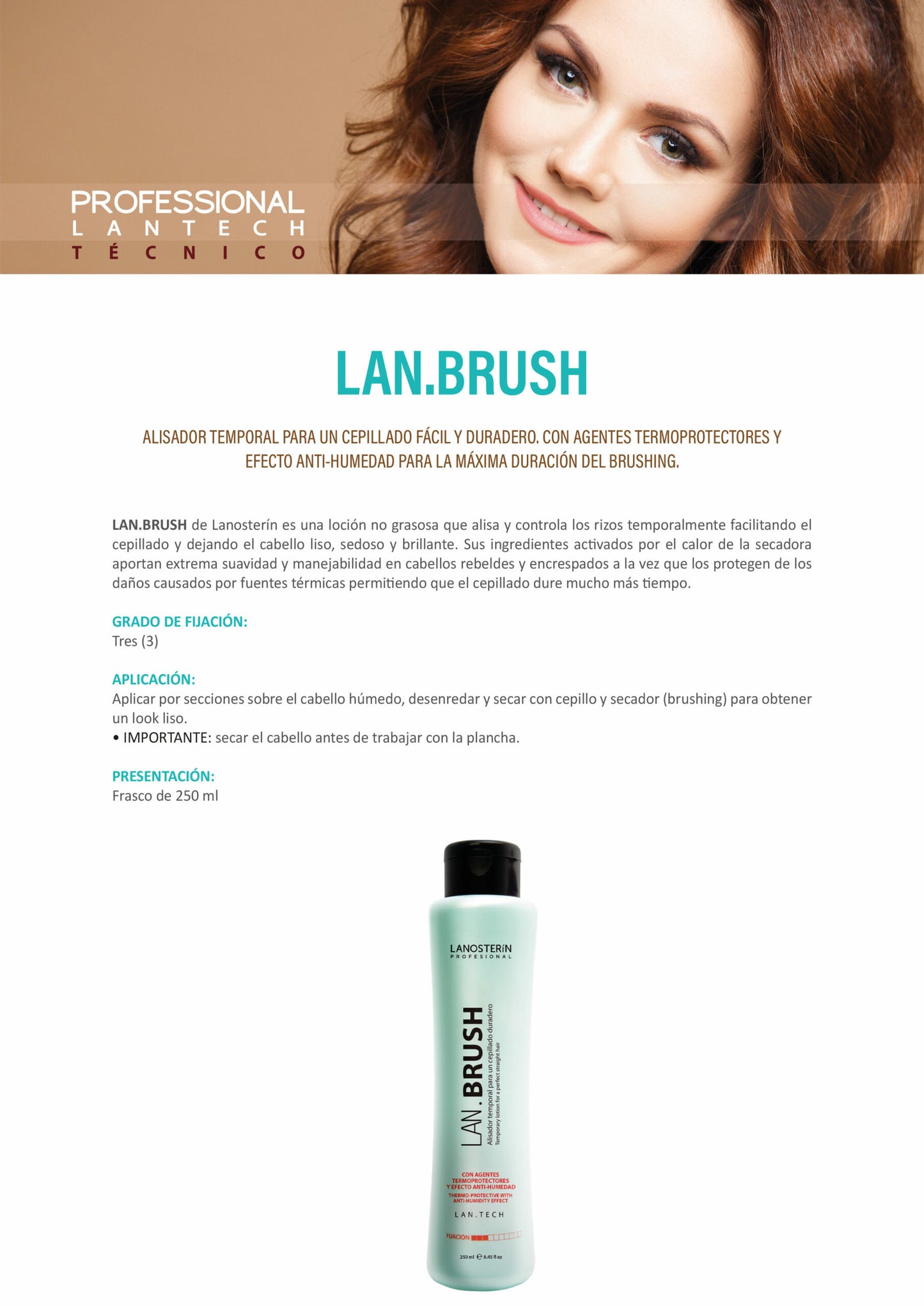 Lanosterin Profesional LAN.BRUSH Alisador Temporal Termoprotector 8.45 oz – 40110250