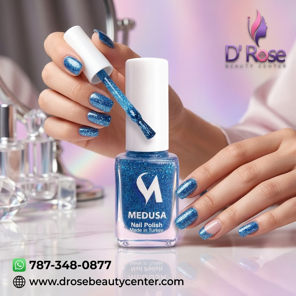 Medusa Nail Polish MNP132 Esmalte Azul con Glitter para Uñas