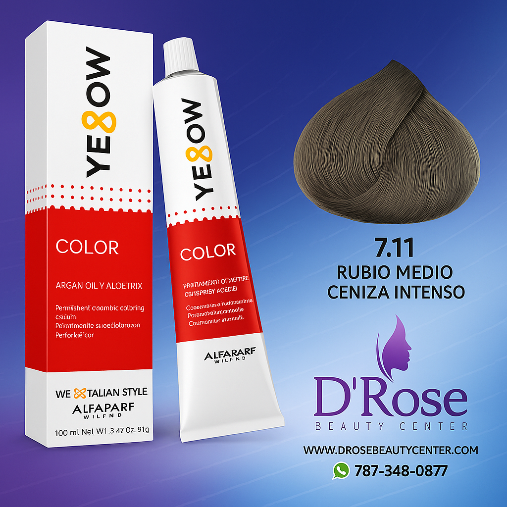 Yellow Tinte 7.11 Rubio Medio Ceniza Intenso 100ml – D' Rose Beauty Center