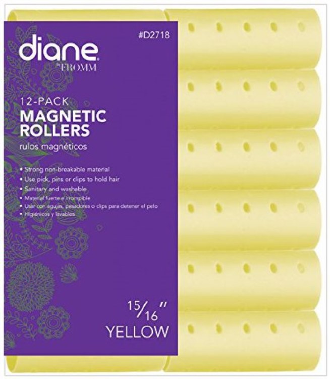 DIANE 12-Pack Magnetic Rollers 15/16” Yellow D2718 – Rulos Magnéticos para Volumen, Rizos y Marcado Profesional