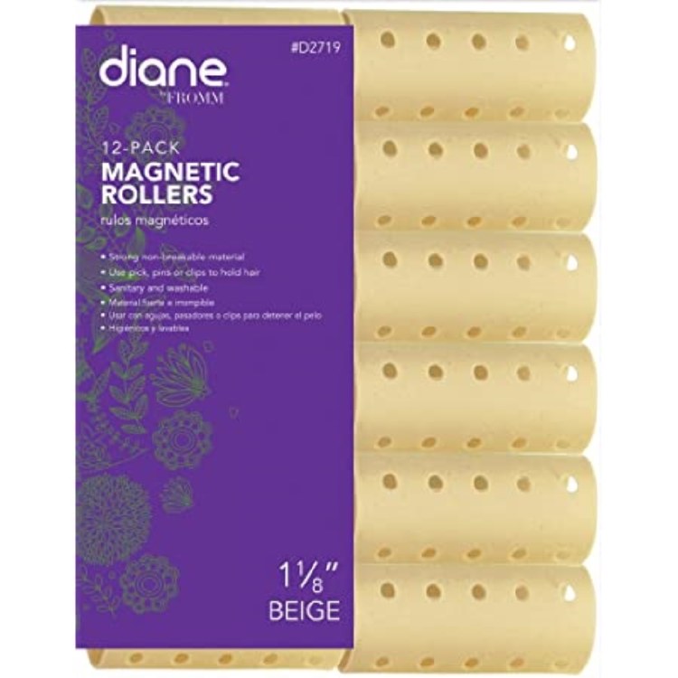 DIANE 12-Pack Magnetic Rollers 1 1/8” Beige D2719 – Rulos Magnéticos para Volumen, Rizos y Marcado Profesional