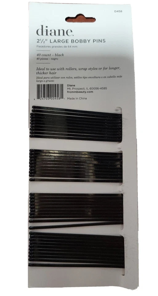 DIANE 40-Pack Large Bobby Pins Black 2½” D458 – Pasadores Grandes Negros para Peinados y Sujeción Profesional