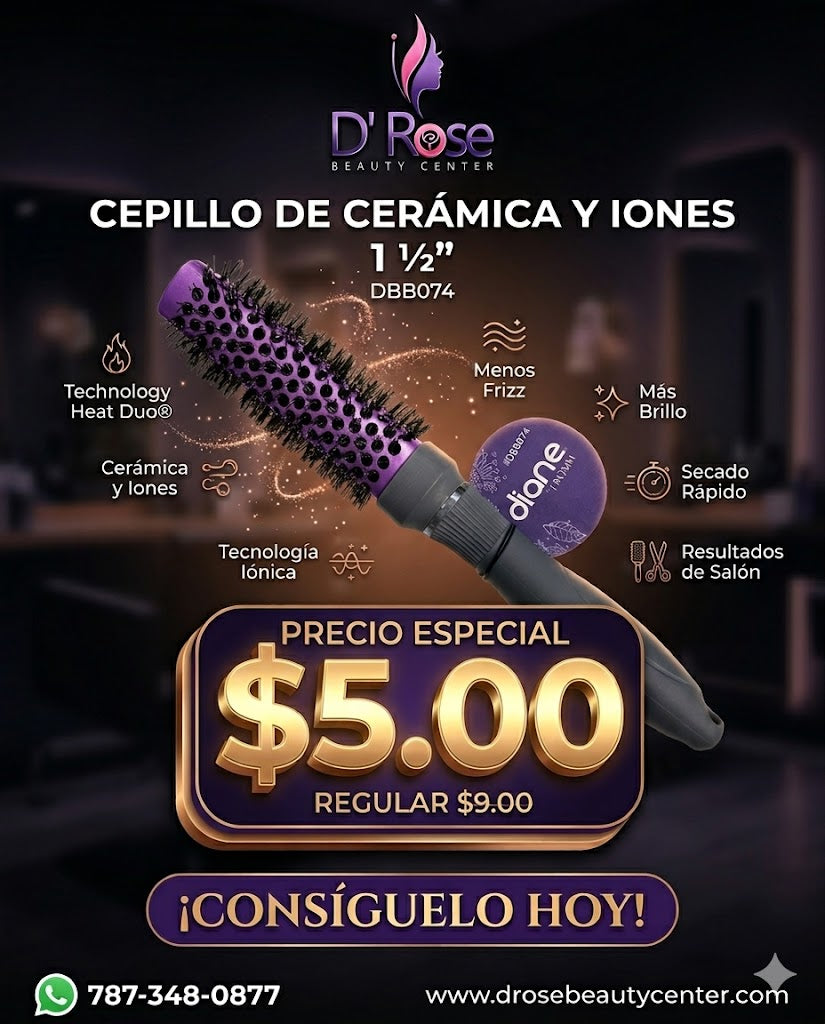 Diane Square Round Ceramic X Ionic Thermal Brush 1 ½” DBB074 para Blowouts con Menos Frizz y Más Brillo