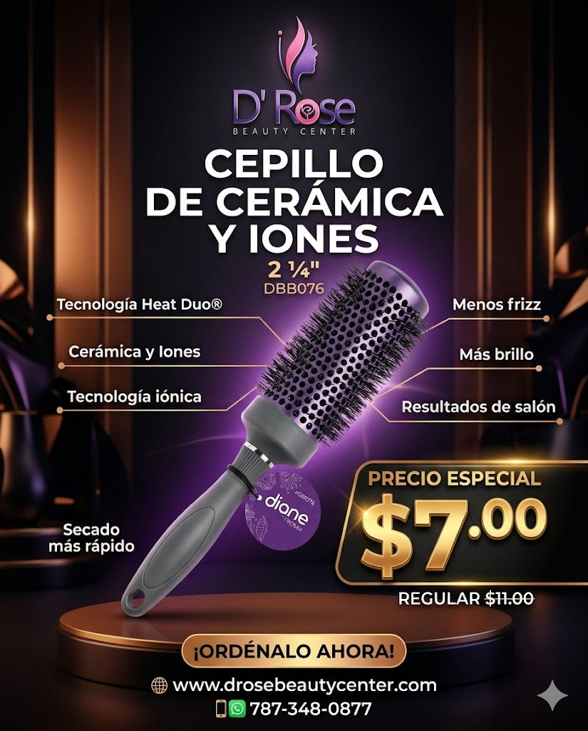 Diane Square Round Ceramic X Ionic Thermal Brush 2 ¼” DBB076 para Blowouts con Volumen, Menos Frizz y Más Brillo