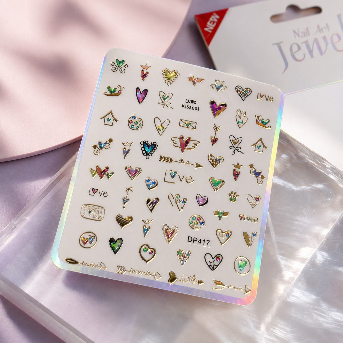 Nail Art Jewel Professional Stickers DP417 – Diseños Románticos Holográficos