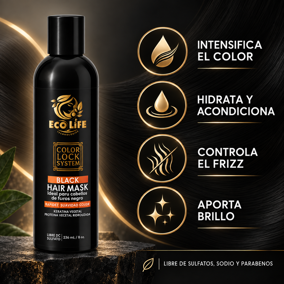ECOLIFE Color Lock System Black Hair Mask 8 oz