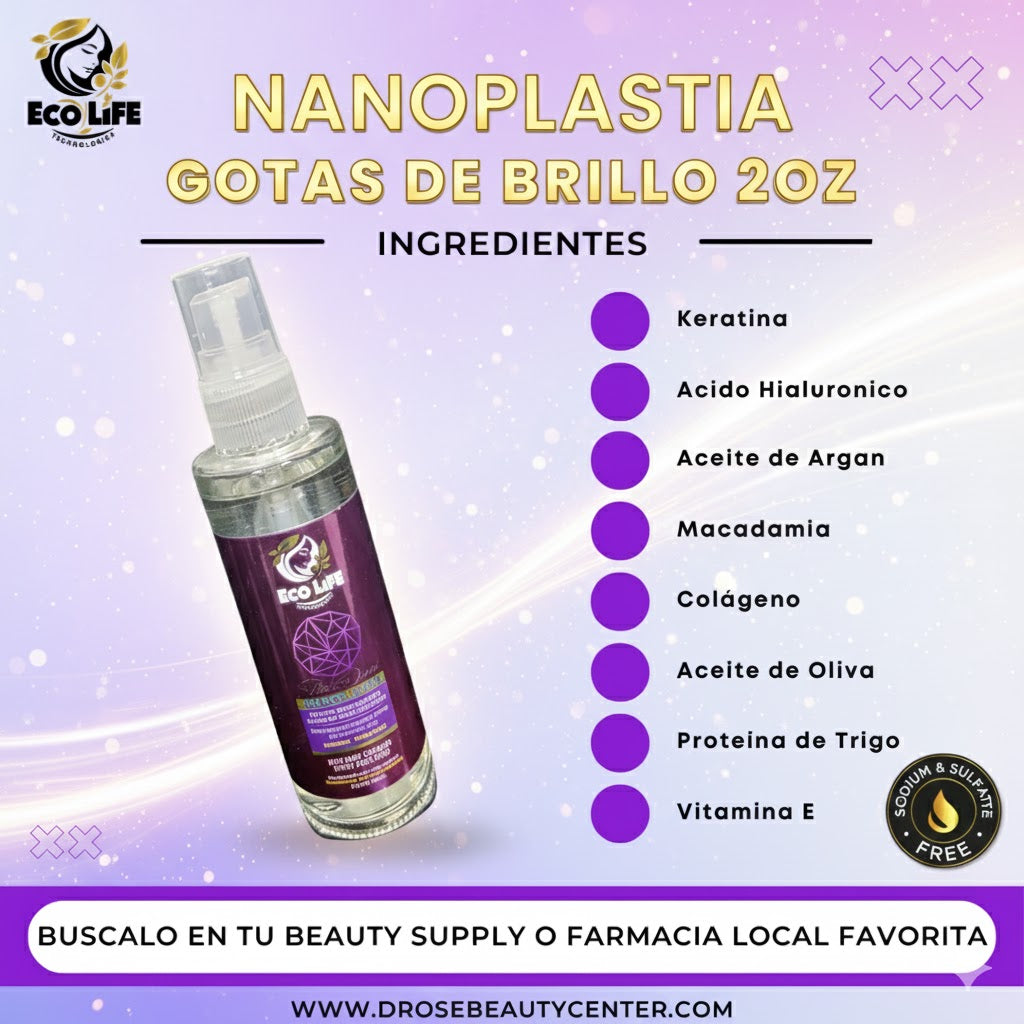 ✨ ECOLIFE TECHNOLOGIES NANOPLASTIA GOTAS DE BRILLO 2OZ (ETNGB2) ✨