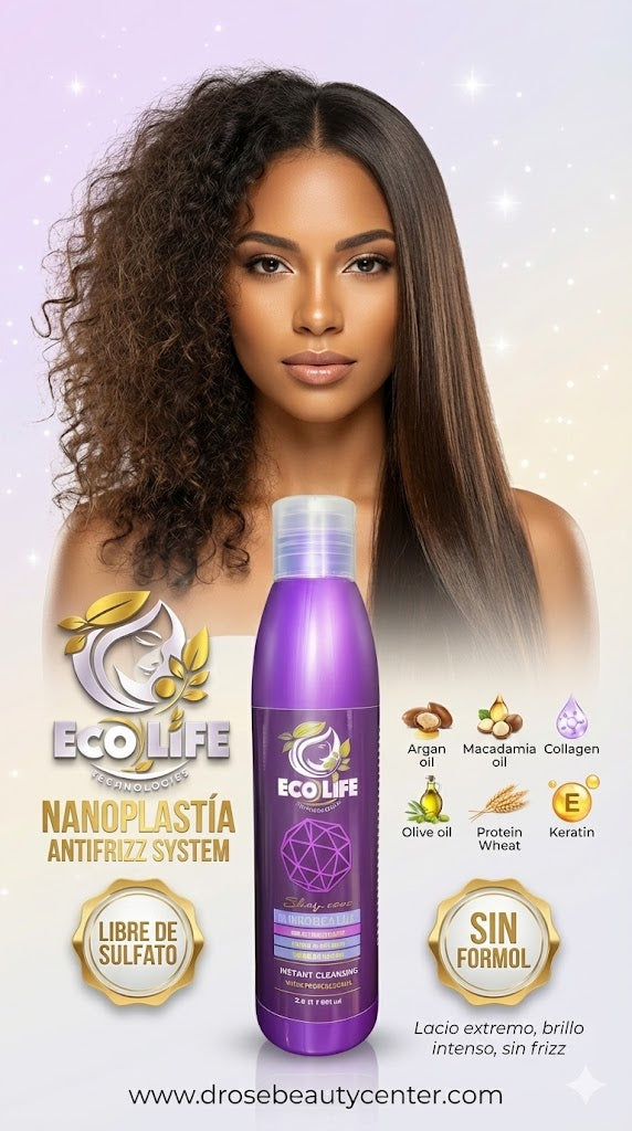 Nanoplastia Shampoo 16oz ECOLIFE TECHNOLOGIES — Control Antifrizz, Hidratación y Brillo Profesional