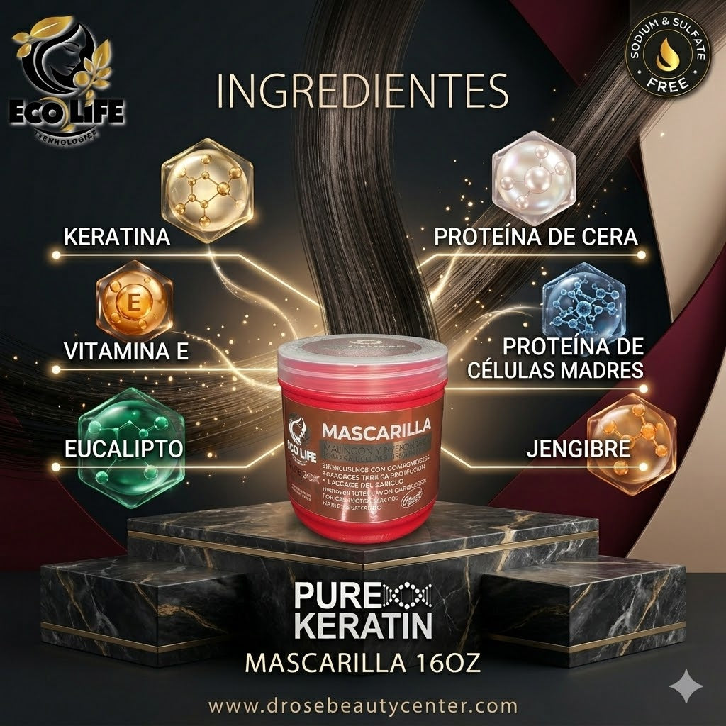 ✨ Pure Keratin Mascarilla 16oz – Reparación Intensiva y Nutrición Profesional ✨