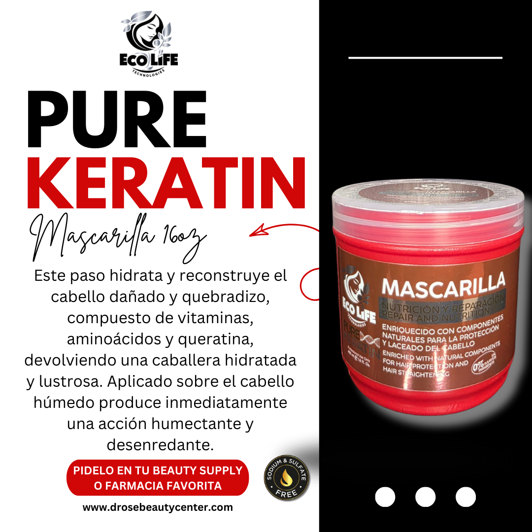 💥 ECOLIFE TECHNOLOGIES - MASCARILLA PURE KERATIN 16oz