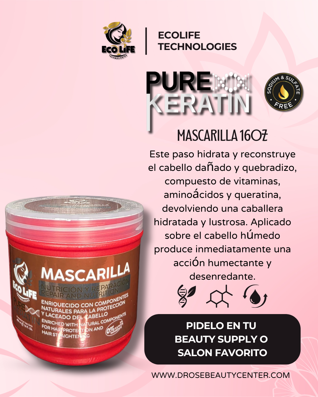 💥 ECOLIFE TECHNOLOGIES - MASCARILLA PURE KERATIN 16oz