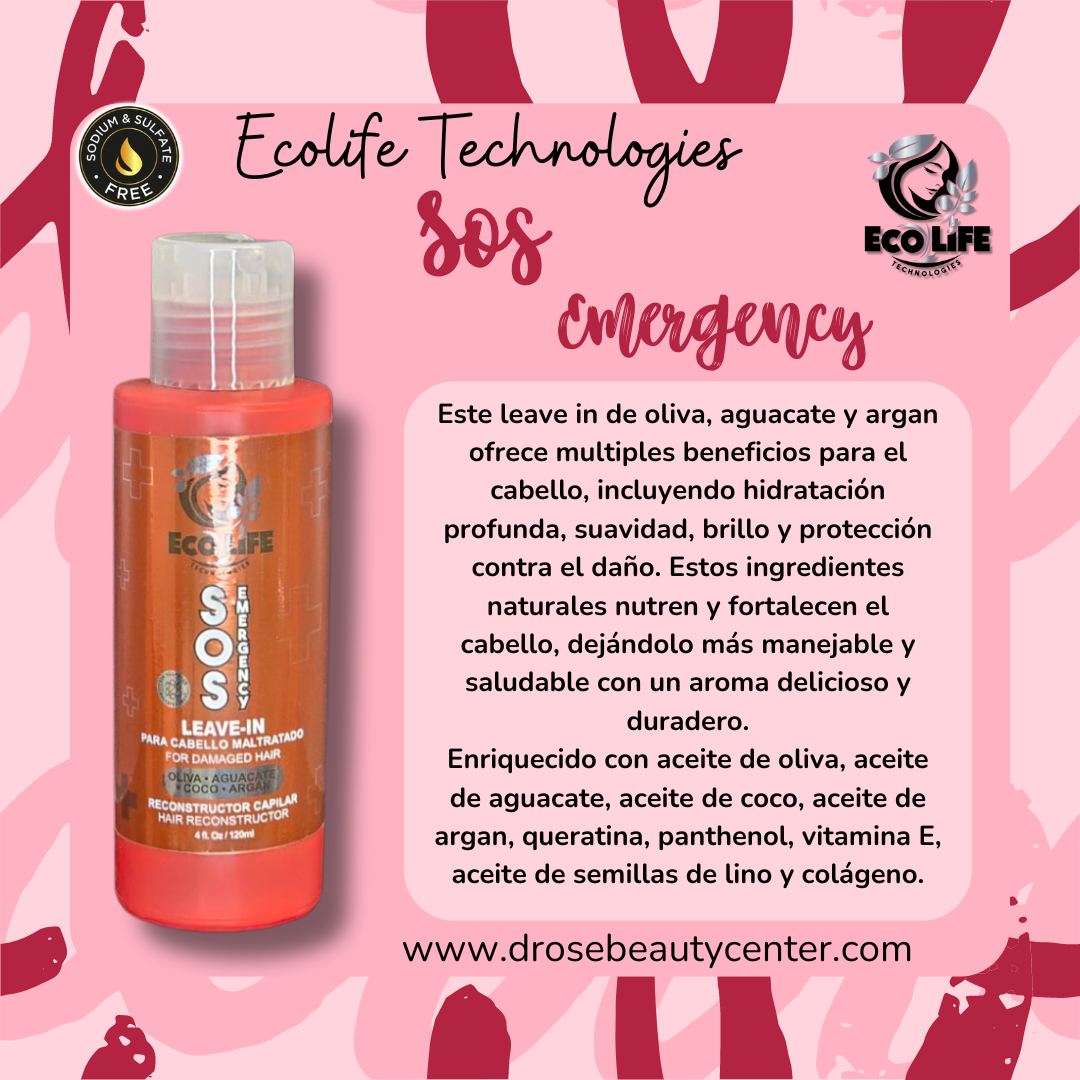 Ecolife Technologies SOS Emergency Leave-In Reconstructor Capilar 4oz – Reparación Intensiva para Cabello Dañado y Maltratado