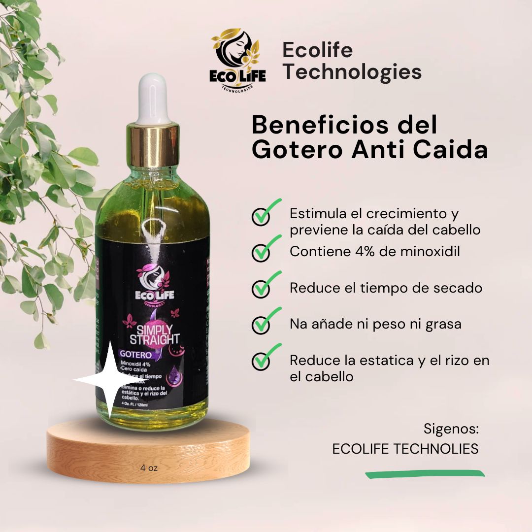 🦋 ECOLIFE TECHNOLOGIES SIMPLY STRAIGHT GOTERO ANTICAÍDA 4 OZ | Crecimiento + Control de Caída