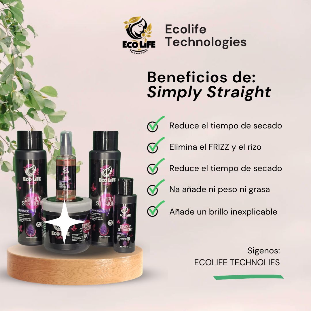 🟣 ECOLIFE TECHNOLOGIES SIMPLY STRAIGHT ACONDICIONADOR 16OZ – ETSSA16