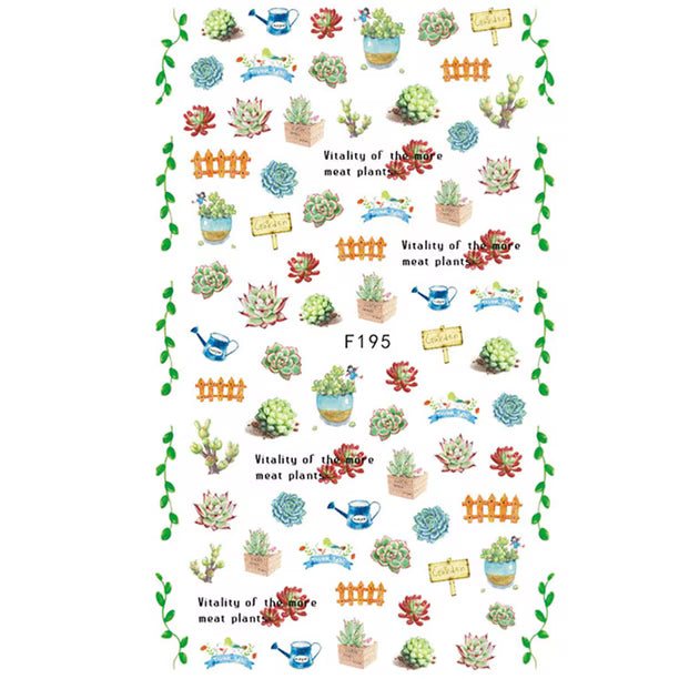 Nail Sticker 3D F195 – Diseños de Suculentas y Jardín para Uñas