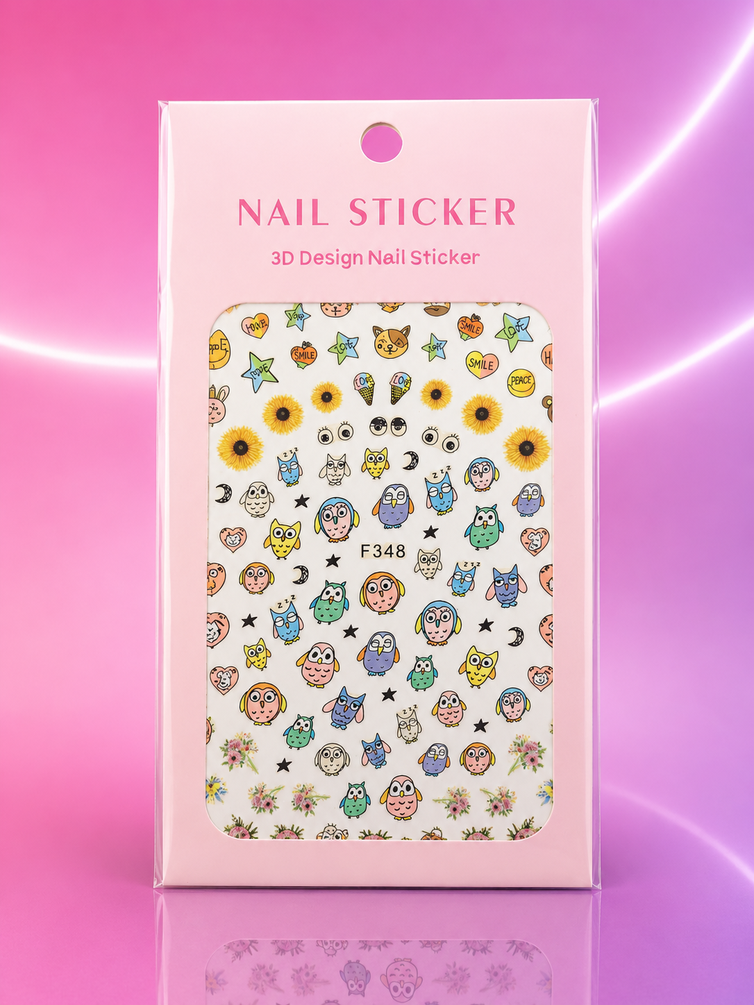 Nail Sticker 3D F348 Búhos y Girasoles Multicolor