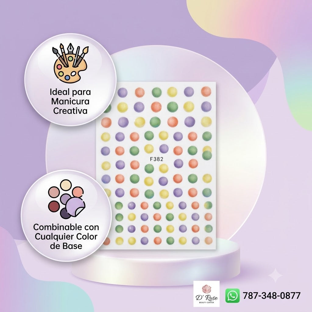 Nail Sticker 3D F382 Círculos Multicolor