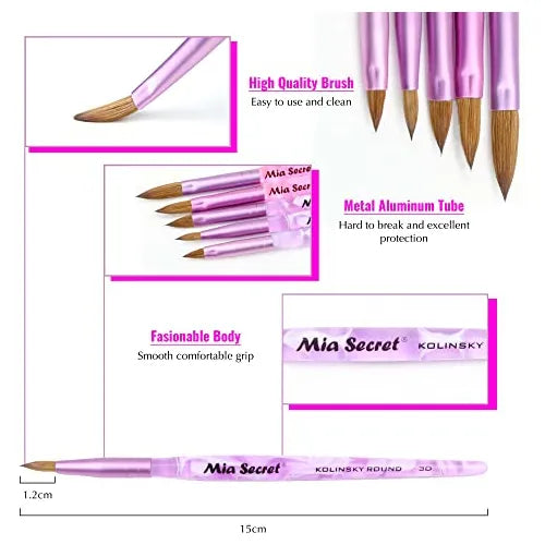 💅✨ Mia Secret® Pincel Kolinsky Profesional #8 KNB-8OR — Precisión Profesional para Uñas Acrílicas ✨💅