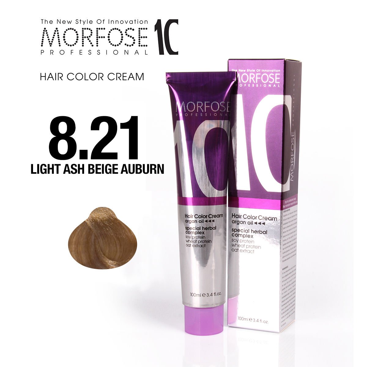 Morfose 10 Hair Color Cream 8.21 – Light Ash Blonde Iridescent | Tinte Profesional con Aceite de Argán | Sin Amoníaco | 100 ml