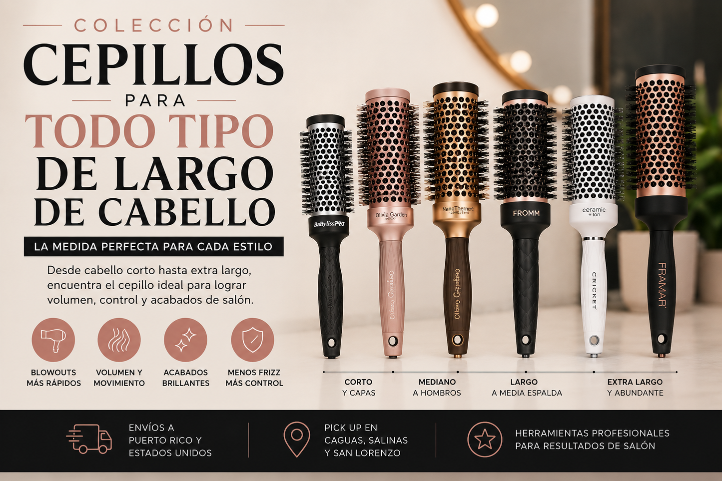 FROMM Heat Duo Kit de 5 Cepillos Térmicos Redondos Copper X Ceramic 1” a 2.5” NBB018–NBB022 para Blowouts Profesionales