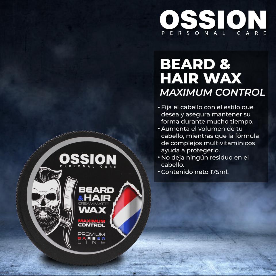 OSSION™ CERA MATE para BARBA y CABELLO 175ML: Máximo Control, Sin Residuos (OSS025)