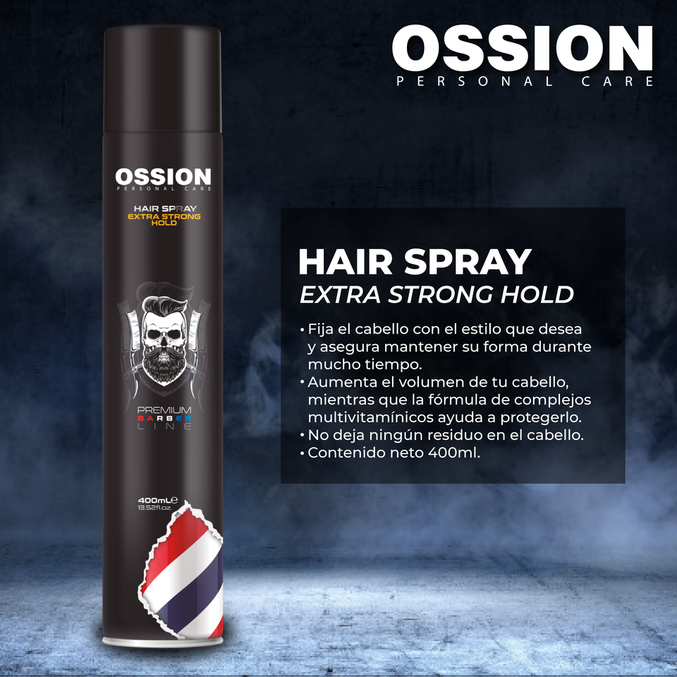 🛡️ OSSION Laca EXTRA STRONG HOLD (10.14oz) | Brillo, Fijación Máxima y Protección UV