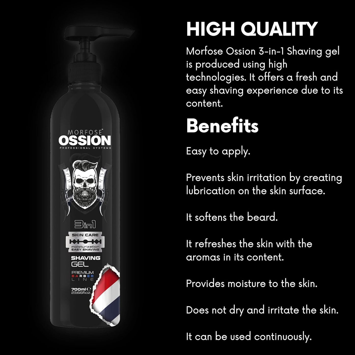 OSSION PROFESSIONAL SHAVING GEL 3IN1 23.66OZ OSS055