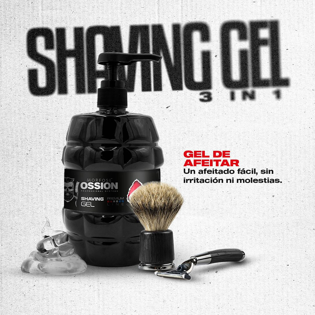 💎 Ossion Shaving Gel 3-en-1 MEGA TAMAÑO (33.8oz) | Uso Profesional, Anti-Irritación, Visibilidad Total