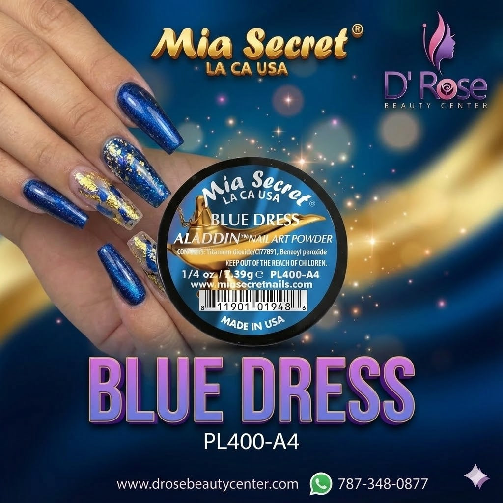 💙✨ Mia Secret® BLUE DRESS – ALADDIN™ Collection | Acrílico Profesional Azul Profundo con Brillo Sutil | 1/4 oz (PL400-A4) ✨💙