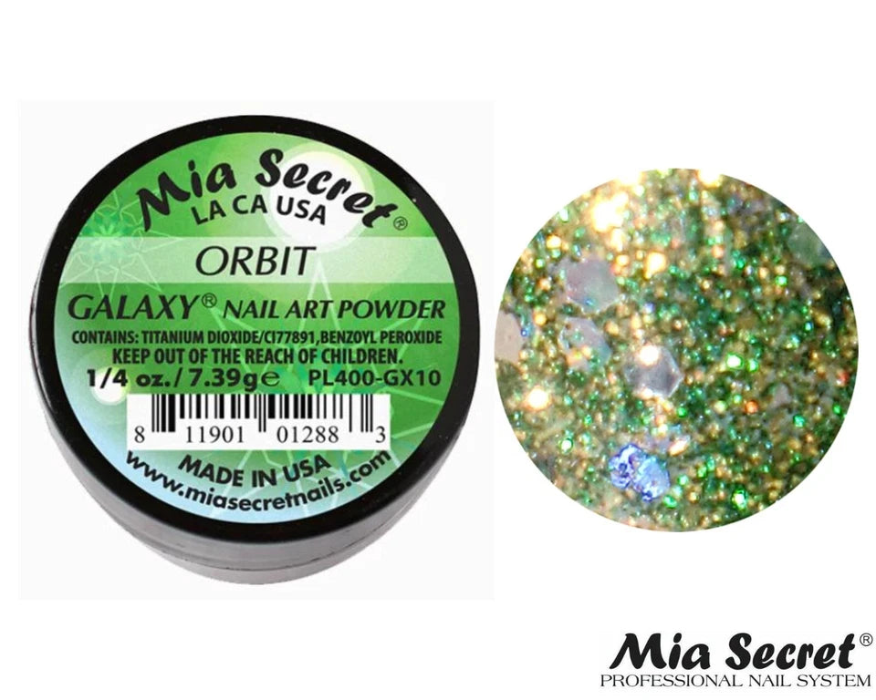 🪐 Mia Secret Polvo Acrílico ORBIT (1/4 oz) | Colección Galaxy, Glitter Esmeralda Dinámico PL400-GX10