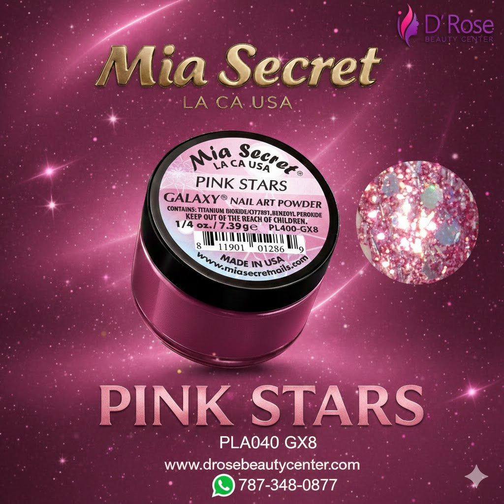 💖✨ MIA SECRET – GALAXY COLLECTION “PINK STARS” ✨💖 🌌 Acrylic Nail Art Powder PL400-GX8 | 1/4 oz