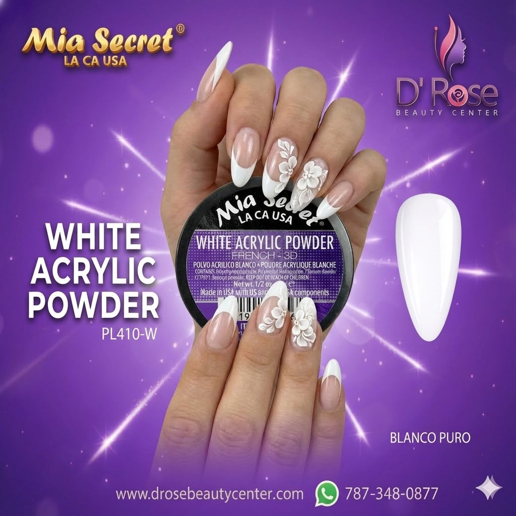 🤍✨ Mia Secret® WHITE ACRYLIC POWDER FRENCH-3D 1/2 oz | Blanco Puro Profesional | PL410-W ✨🤍